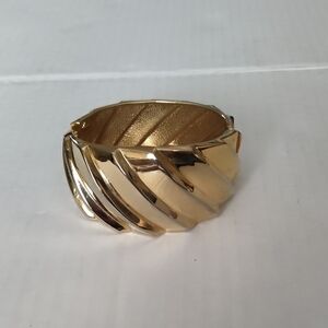 Gold-Tone Women's Hinged Cuff Bracelet textured Asymmetrical